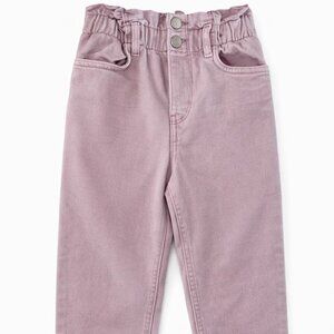 Lindex Girls Paperbag Waist Pants 7-8 YRS Mauve Purple Elastic Denim Jeans-KC172